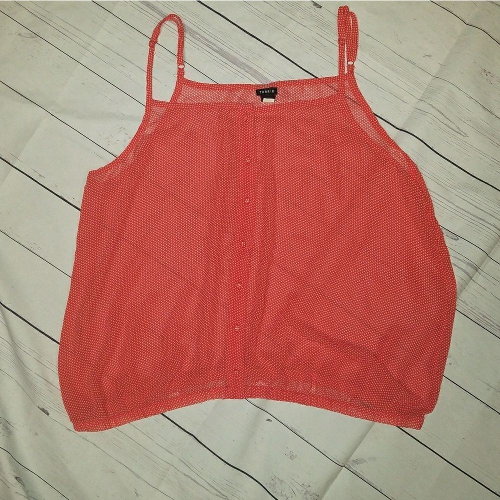 Torrid sheer red white polka dot top 4x